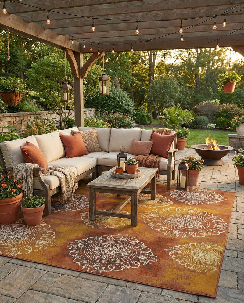 Urban Terrace Collection Area Rug -  Veranda Rectangle Rust Red  lifestyle 4