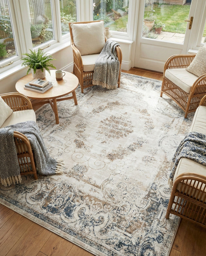Coastal Manor Collection Area Rug -  Pierpoint Rectangle Blue Cream  lifestyle 11