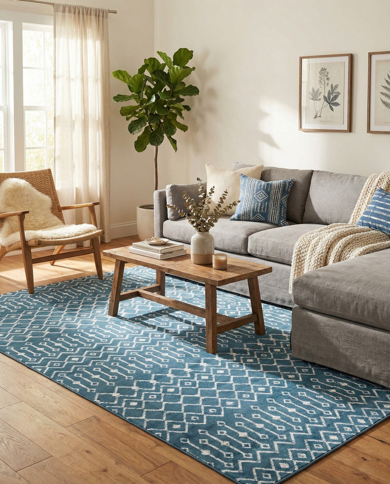 Marrakech Lattice Collection Area Rug - Medina (Blue) Rectangle Blue  lifestyle 15
