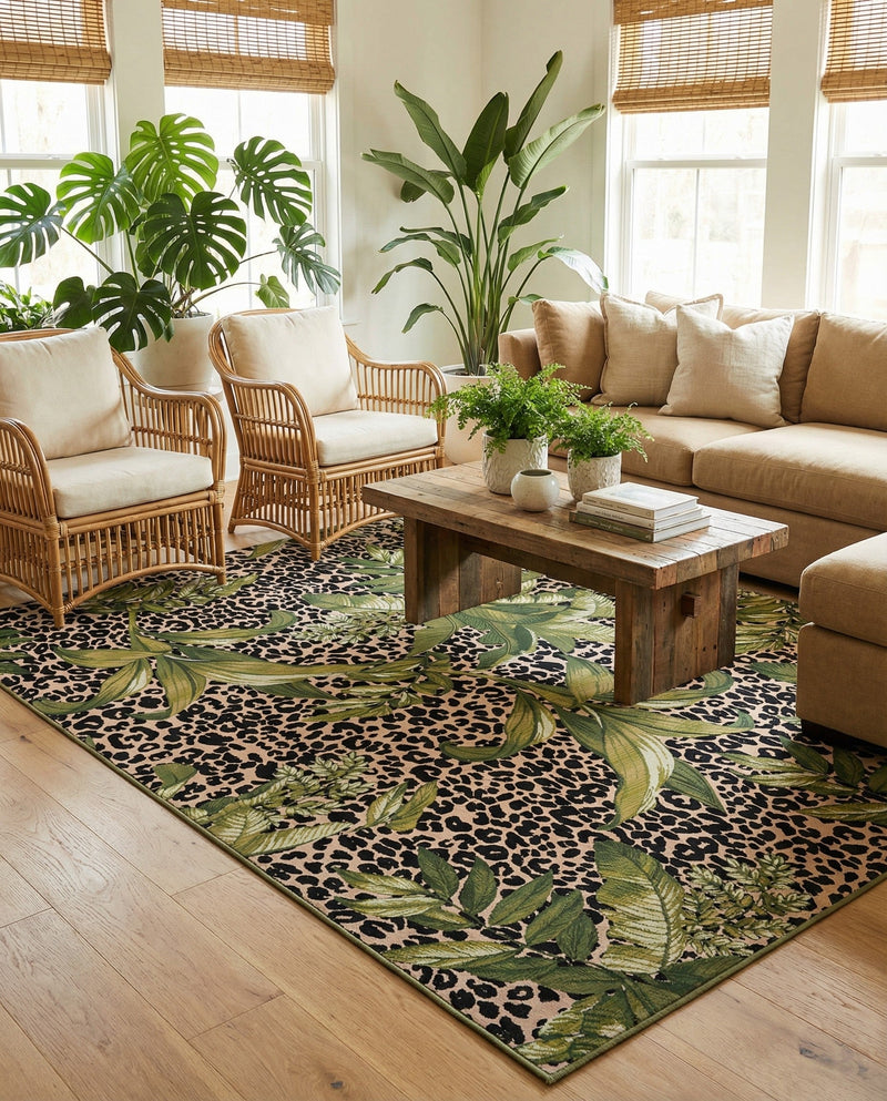 Seaside Blooms Collection Area Rug -  Lotus Rectangle Green  lifestyle 44