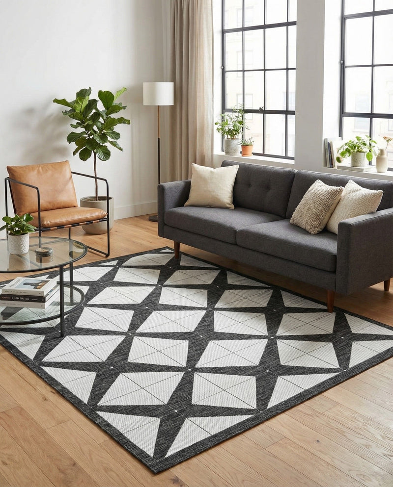 Urban Terrace Collection Area Rug -  Hudson Square Black and White  lifestyle 66