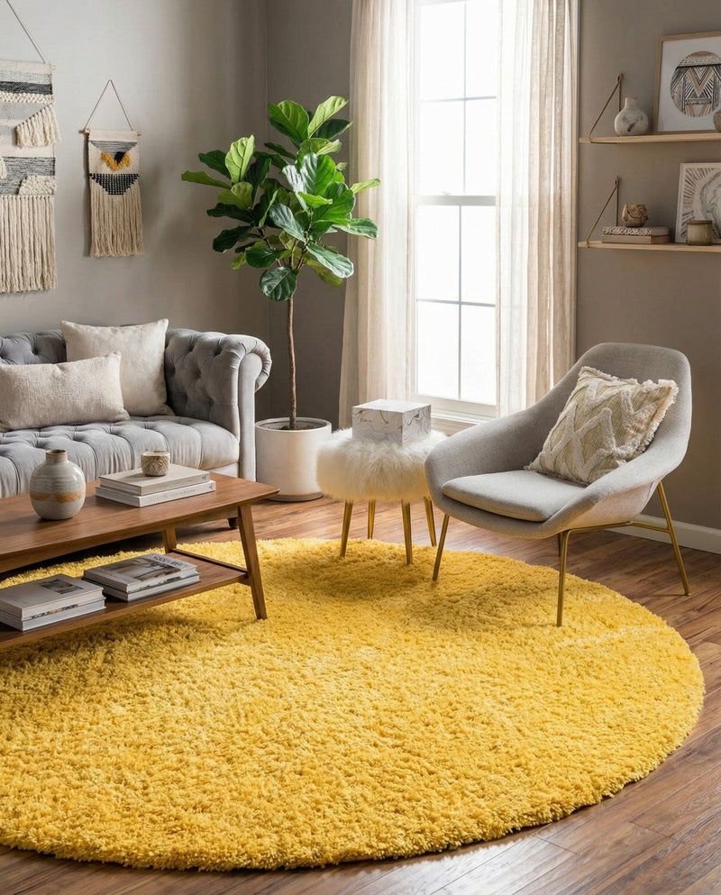 Plush Oasis Collection Area Rug - Serenity (Tuscan Sun Yellow) Round Tuscan Sun Yellow  lifestyle 26