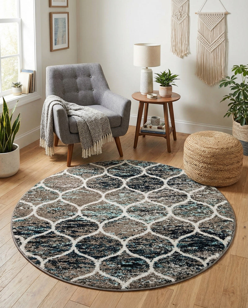 Trellis Mosaic Collection Area Rug -  Pergolatown (Blue Multi) Round Blue Multi  lifestyle 39