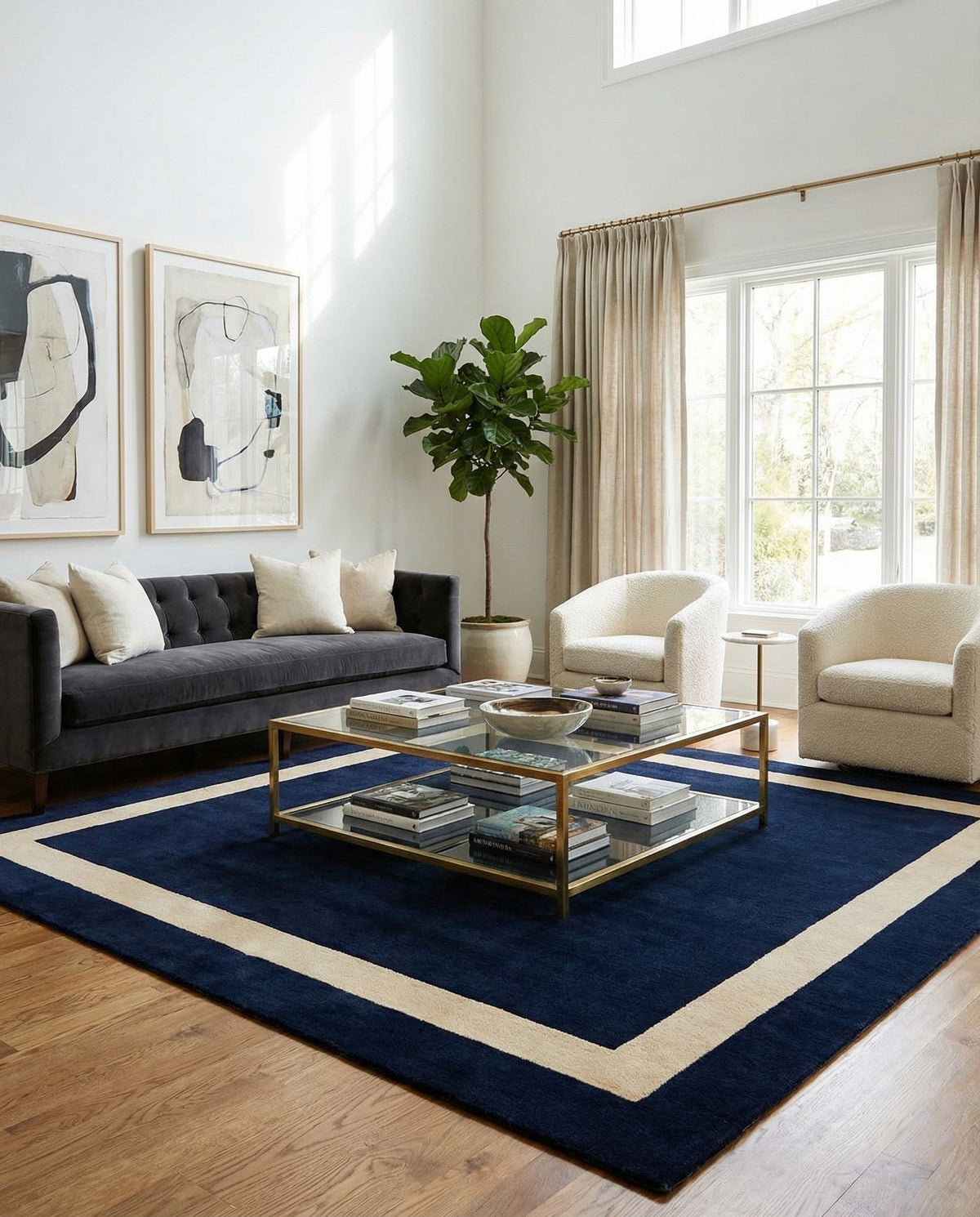 Savannah Borders Wool Collection Area Rug - Chatham Square Cobalt Blue  lifestyle 147