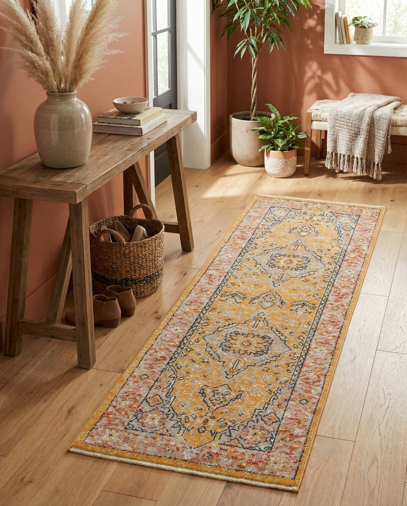 Seville Stripes Collection Area Rug - Cadiz (Yellow) Runner Yellow  lifestyle 47