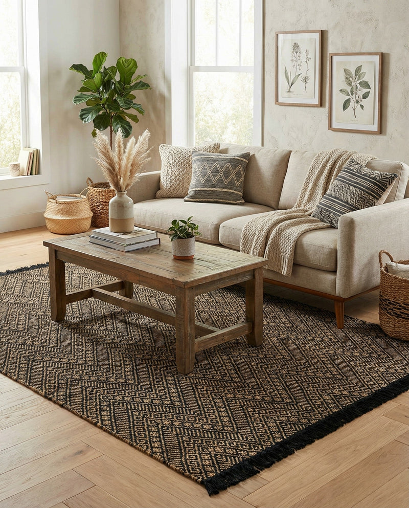 Woven Seaside Jute Collection Area Rug - Oia Rectangle Black and Natural  lifestyle 27