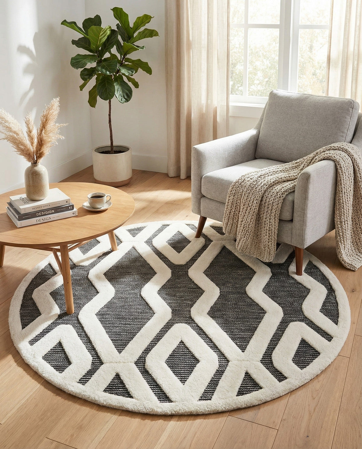 Monochrome Collection Area Rug -  Glacier Round Gray  lifestyle 93