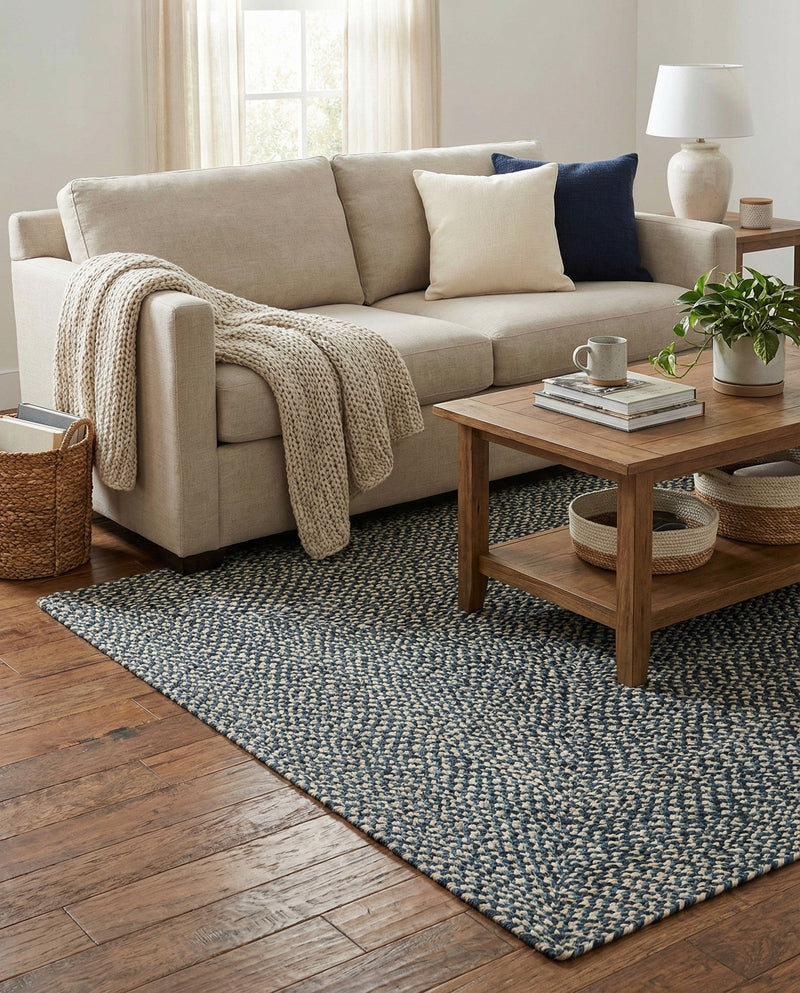Highland Woven Jute Collection Area Rug - Glenmore (Navy Blue) Rectangle Navy Blue  lifestyle 5