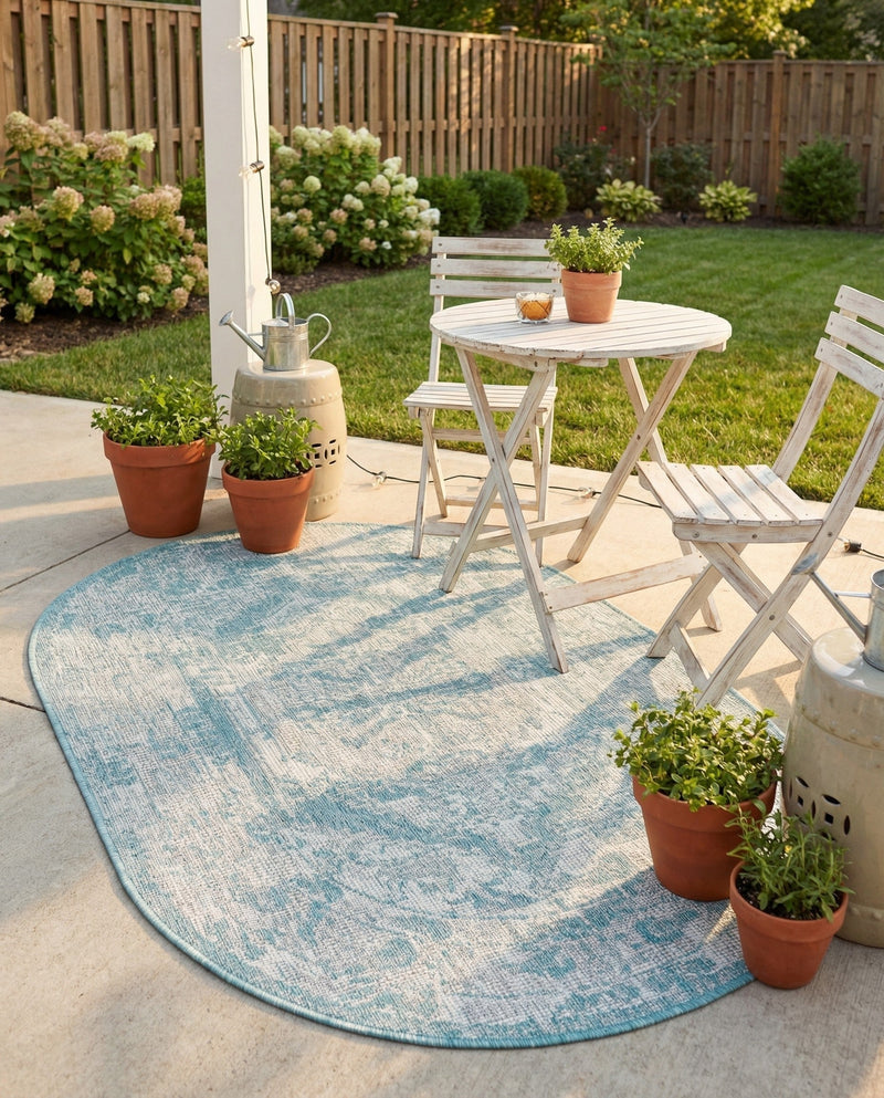 Patio Heritage Collection Area Rug -  Augusta (Aqua) Oval Aqua  lifestyle 55