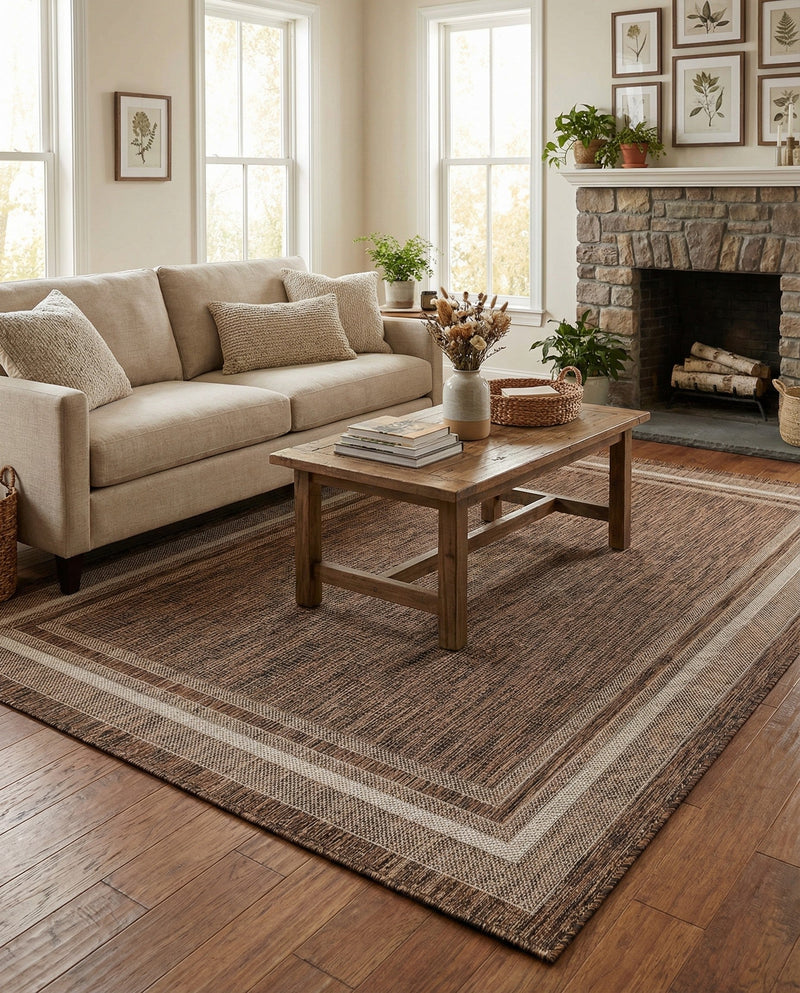 Terrace Fringe Collection Area Rug - Veranda (Brown) Rectangle Brown  lifestyle 17
