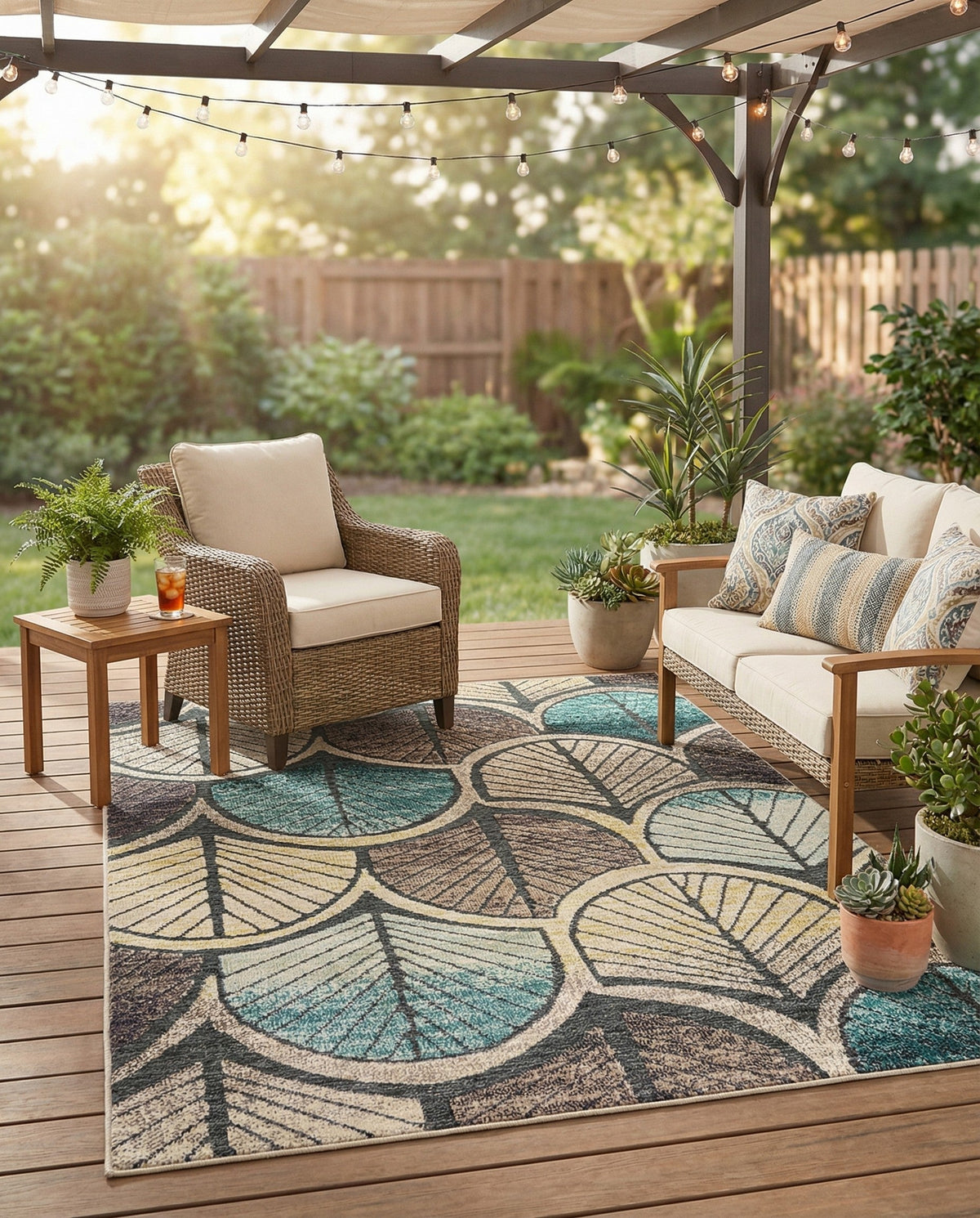 Outdoor Marrakesh Collection Area Rug -  Rabat Rectangle Gray Blue Ivory  lifestyle 12