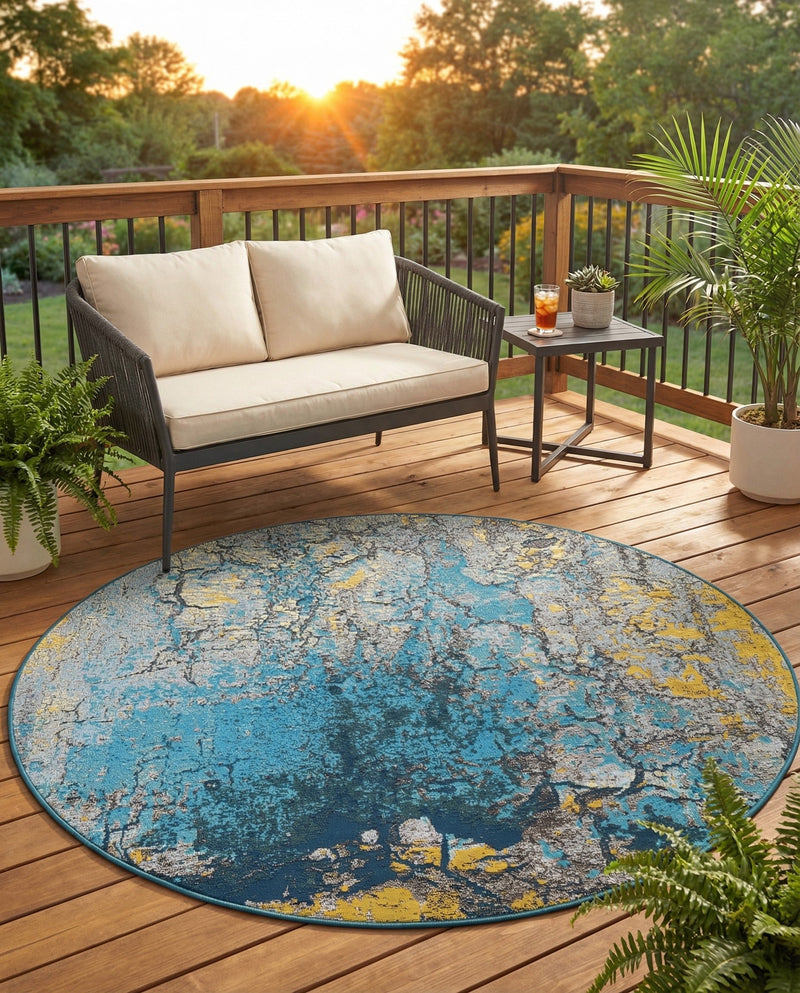 Urban Terrace Collection Area Rug -  Lanai Round Gradient Blue  lifestyle 74