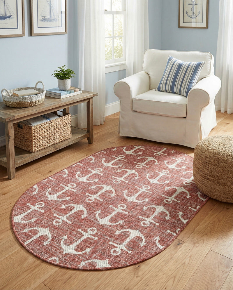 Seaside Haven Rugs Collection Area Rug - Sapphire (Rust Red) Oval Rust Red  lifestyle 57
