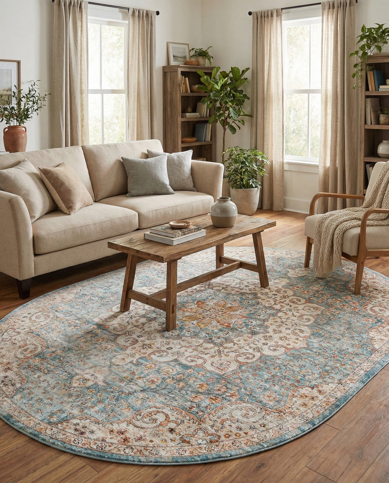 Coastal Haven Collection Area Rug - Seabreeze (Blue) Oval Blue  lifestyle 33