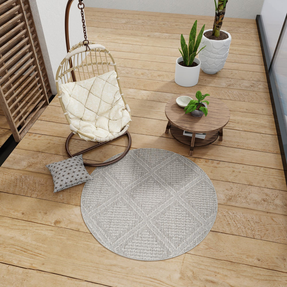 Seaside Lattice Collection Area Rug -  Eden Round Light Gray  lifestyle 127