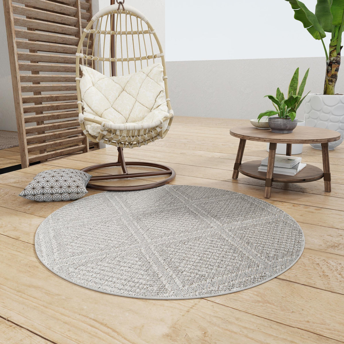 Seaside Lattice Collection Area Rug -  Eden Round Light Gray  lifestyle 133