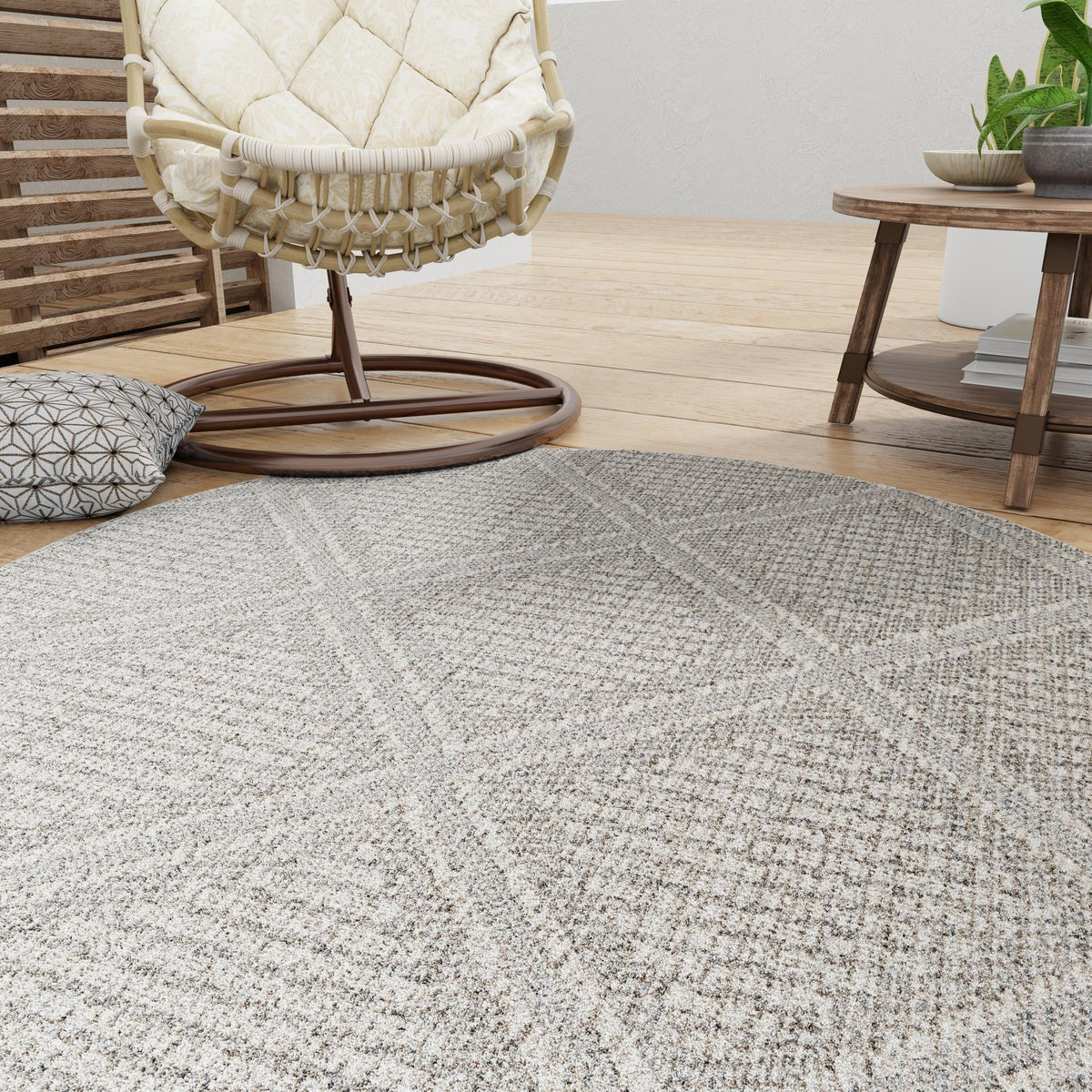 Seaside Lattice Collection Area Rug -  Eden Round Light Gray  lifestyle 139