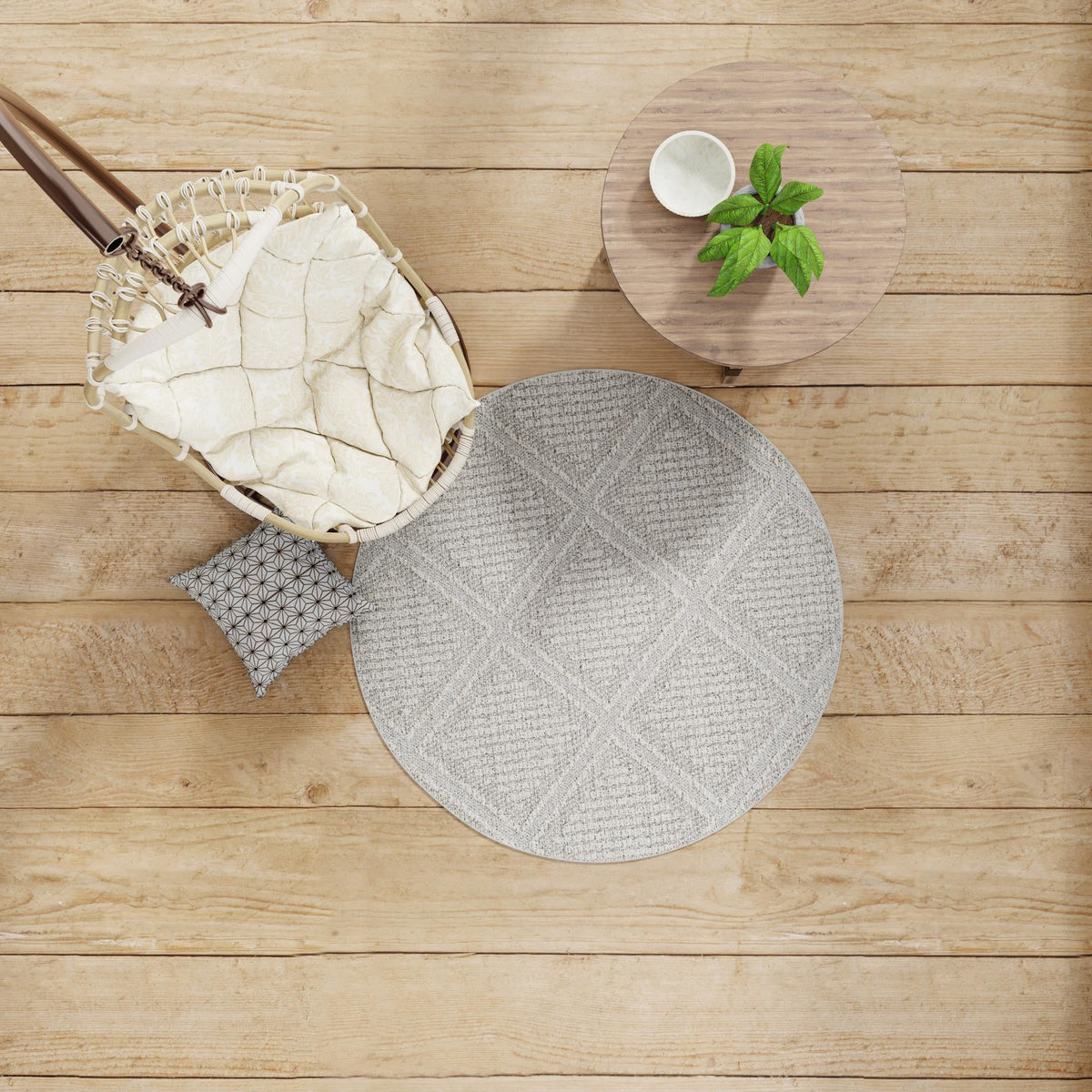 Seaside Lattice Collection Area Rug -  Eden Round Light Gray  lifestyle 145