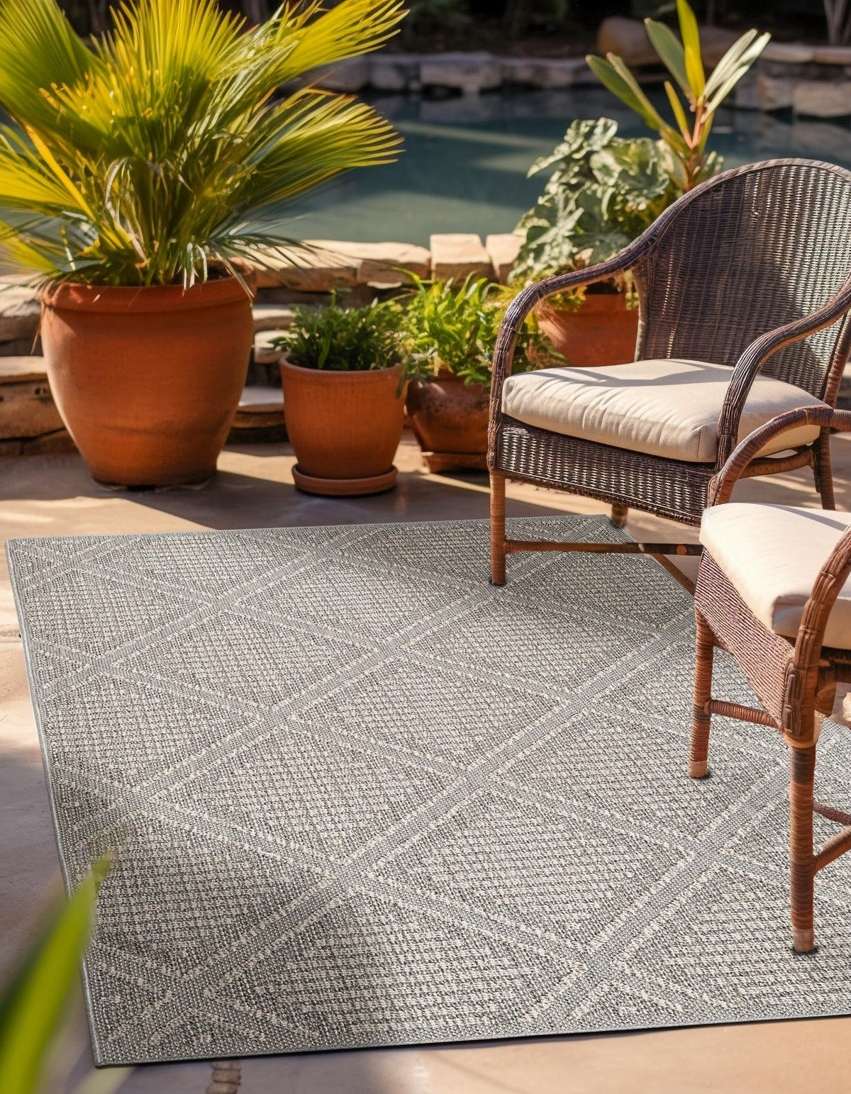 Seaside Lattice Collection Area Rug -  Eden Rectangle Light Gray  lifestyle 3