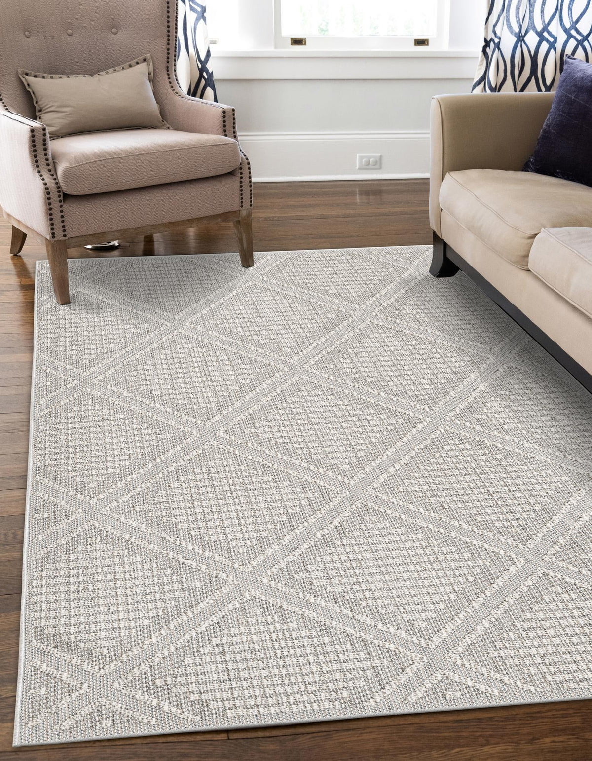 Seaside Lattice Collection Area Rug -  Eden Rectangle Light Gray  lifestyle 13