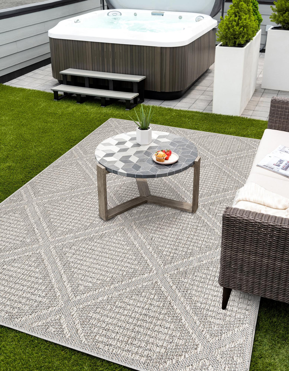 Seaside Lattice Collection Area Rug -  Eden Rectangle Light Gray  lifestyle 15
