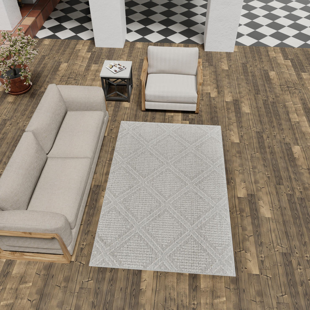 Seaside Lattice Collection Area Rug -  Eden Rectangle Light Gray  lifestyle 32