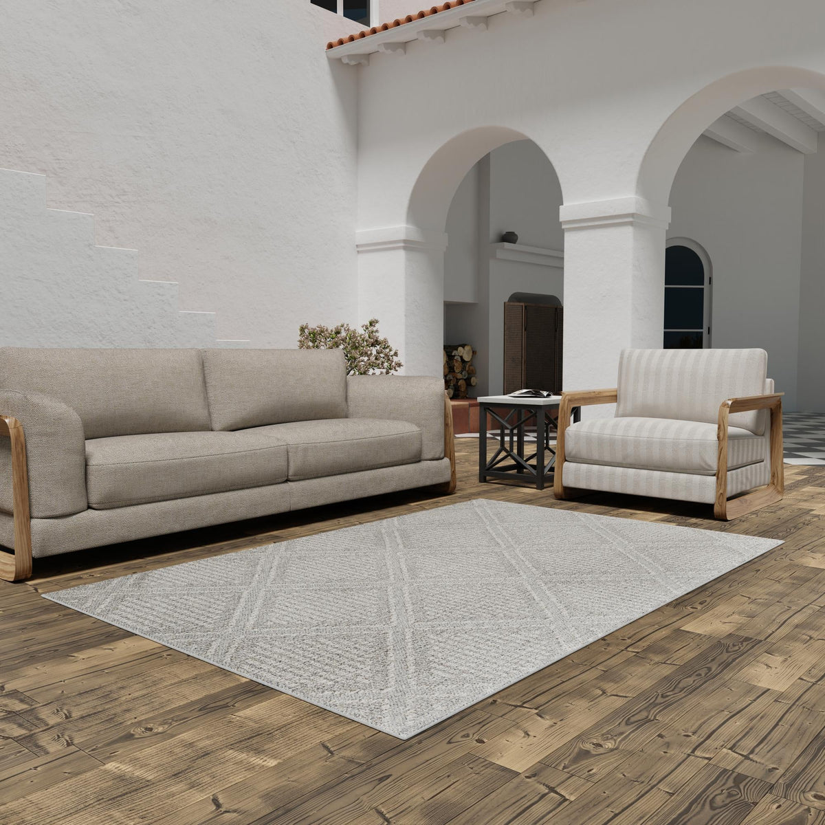 Seaside Lattice Collection Area Rug -  Eden Rectangle Light Gray  lifestyle 33