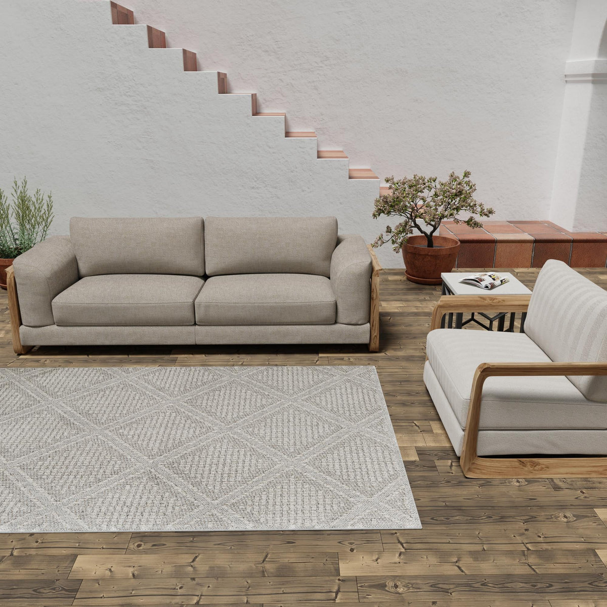 Seaside Lattice Collection Area Rug -  Eden Rectangle Light Gray  lifestyle 34