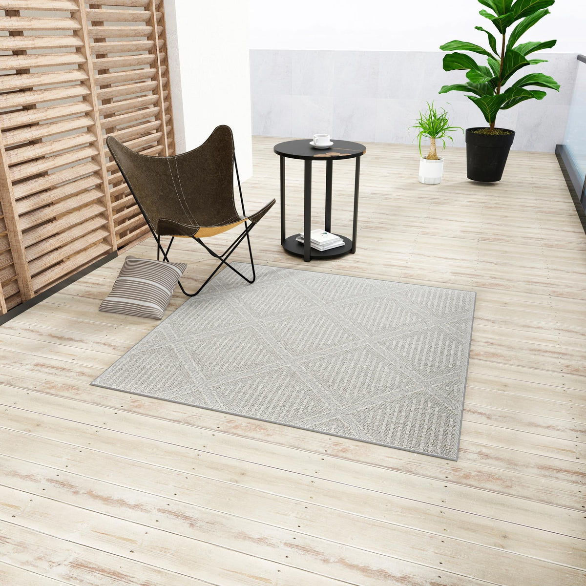 Seaside Lattice Collection Area Rug -  Eden Square Light Gray  lifestyle 128