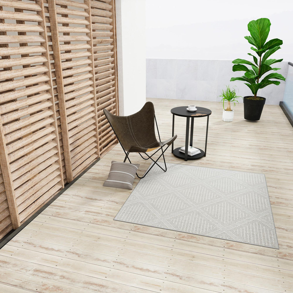 Seaside Lattice Collection Area Rug -  Eden Square Light Gray  lifestyle 140