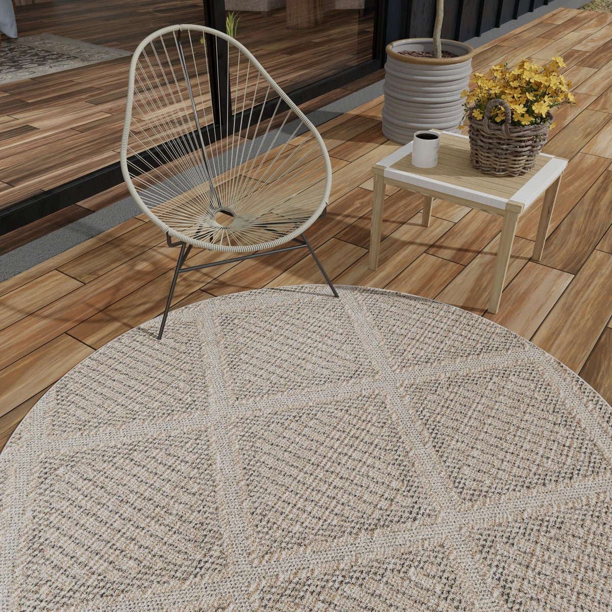 Seaside Lattice Collection Area Rug -  Eden Round Khaki  lifestyle 142