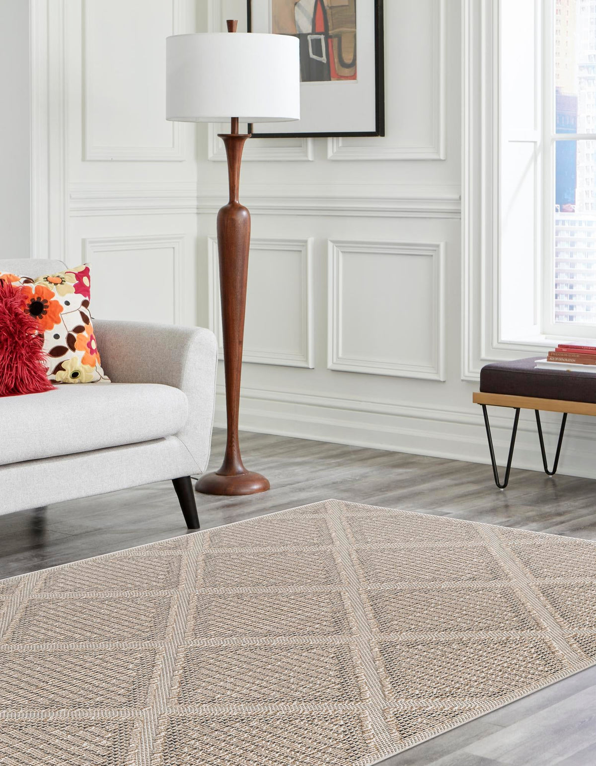 Seaside Lattice Collection Area Rug -  Eden Rectangle Khaki  lifestyle 7