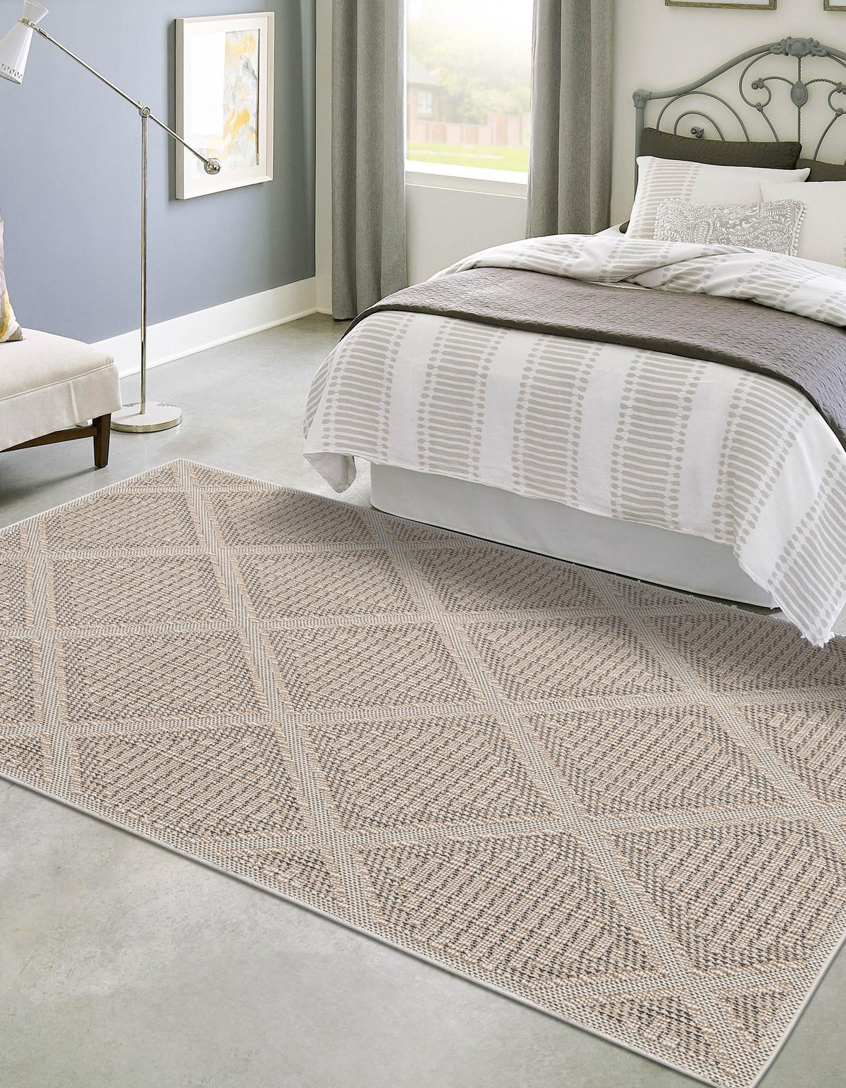 Seaside Lattice Collection Area Rug -  Eden Rectangle Khaki  lifestyle 13