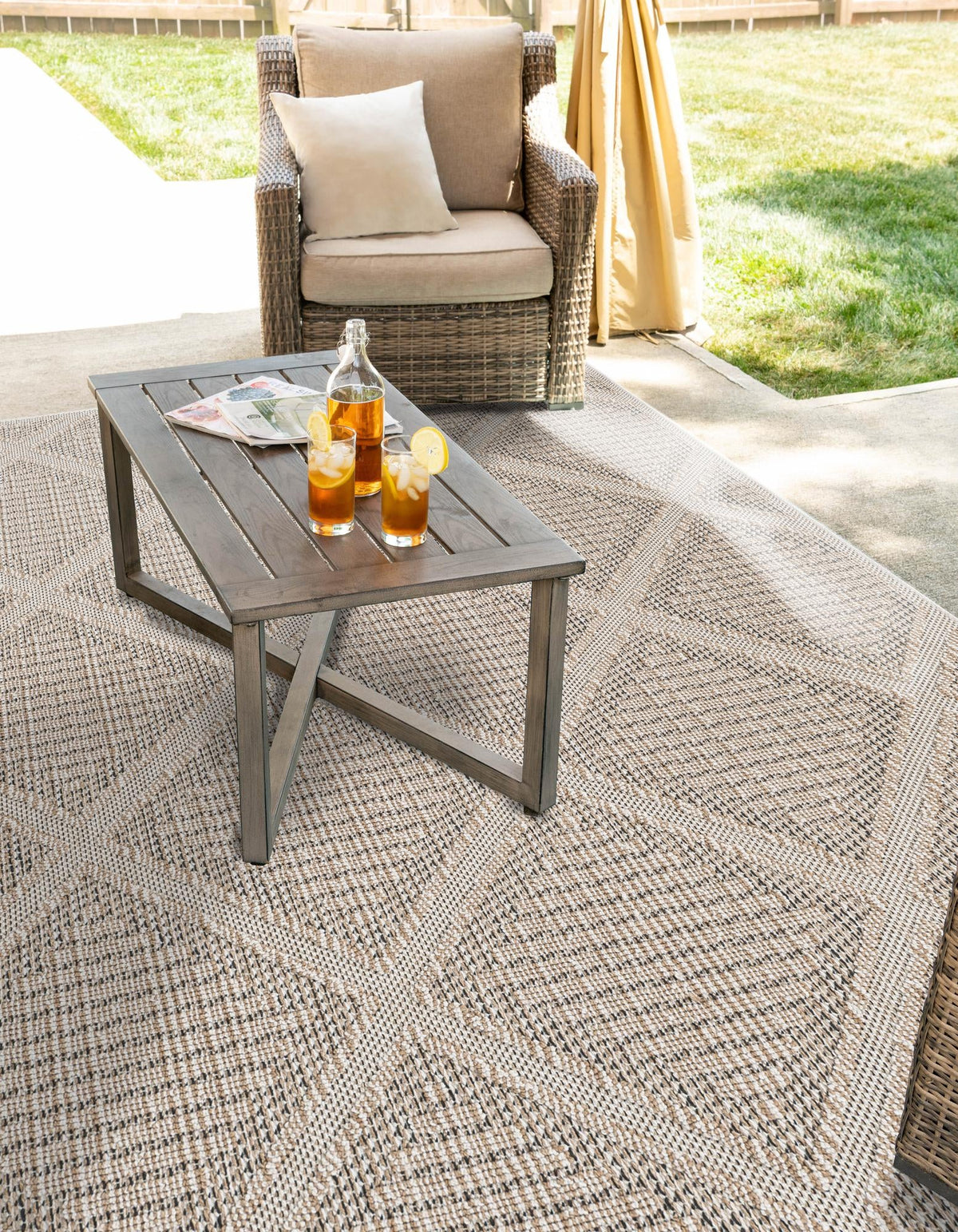 Seaside Lattice Collection Area Rug -  Eden Rectangle Khaki  lifestyle 22