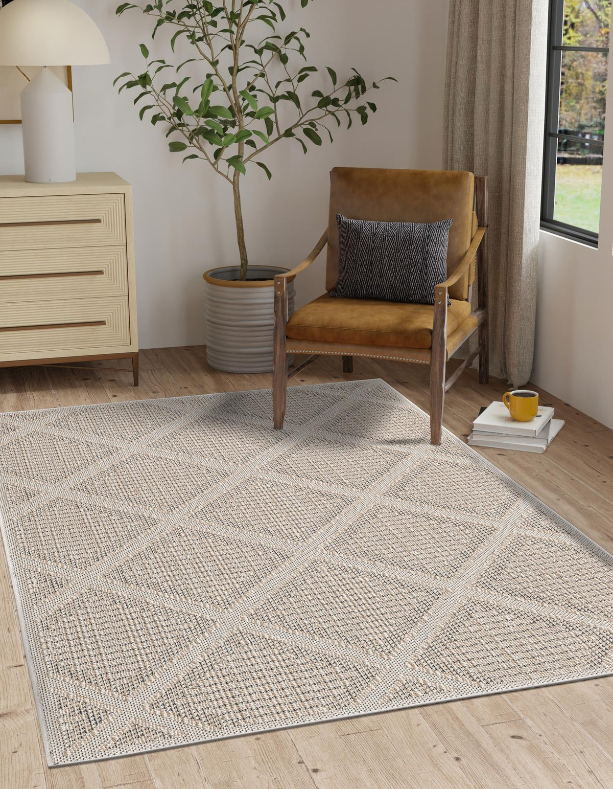 Seaside Lattice Collection Area Rug -  Eden Rectangle Khaki  lifestyle 25