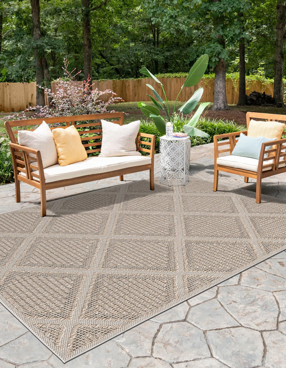 Seaside Lattice Collection Area Rug -  Eden Rectangle Khaki  lifestyle 28