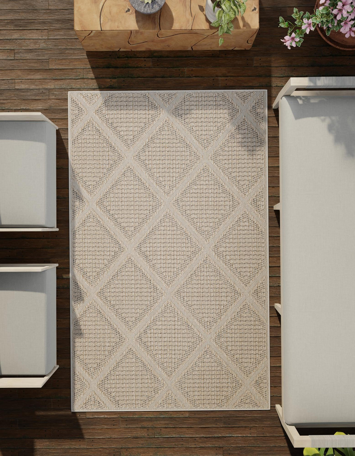 Seaside Lattice Collection Area Rug -  Eden Rectangle Khaki  lifestyle 32