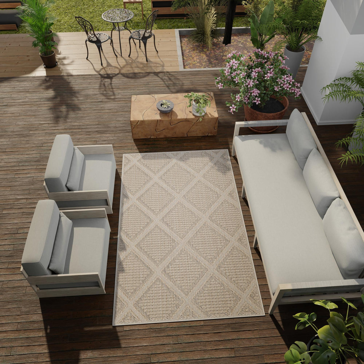 Seaside Lattice Collection Area Rug -  Eden Rectangle Khaki  lifestyle 43