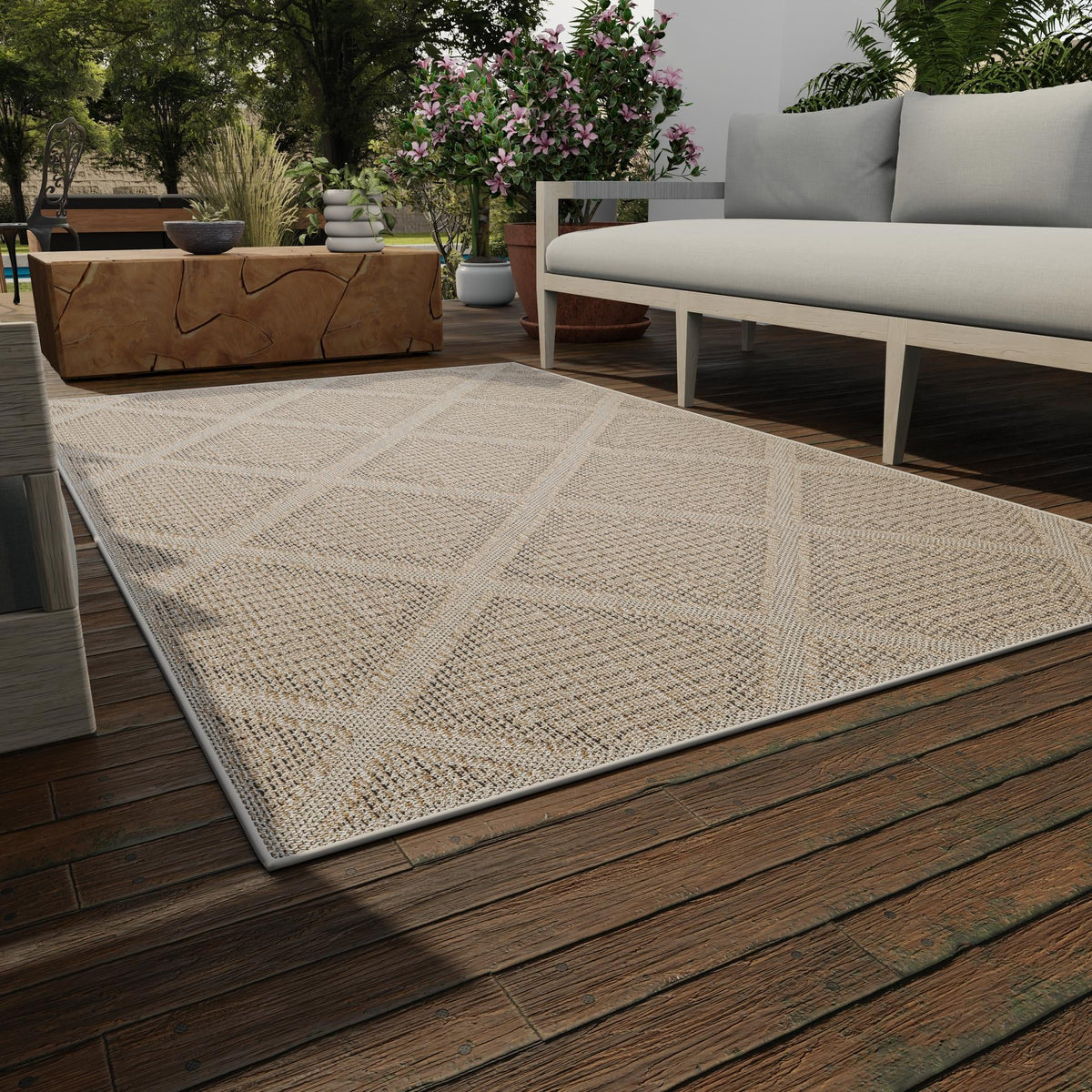Seaside Lattice Collection Area Rug -  Eden Rectangle Khaki  lifestyle 45
