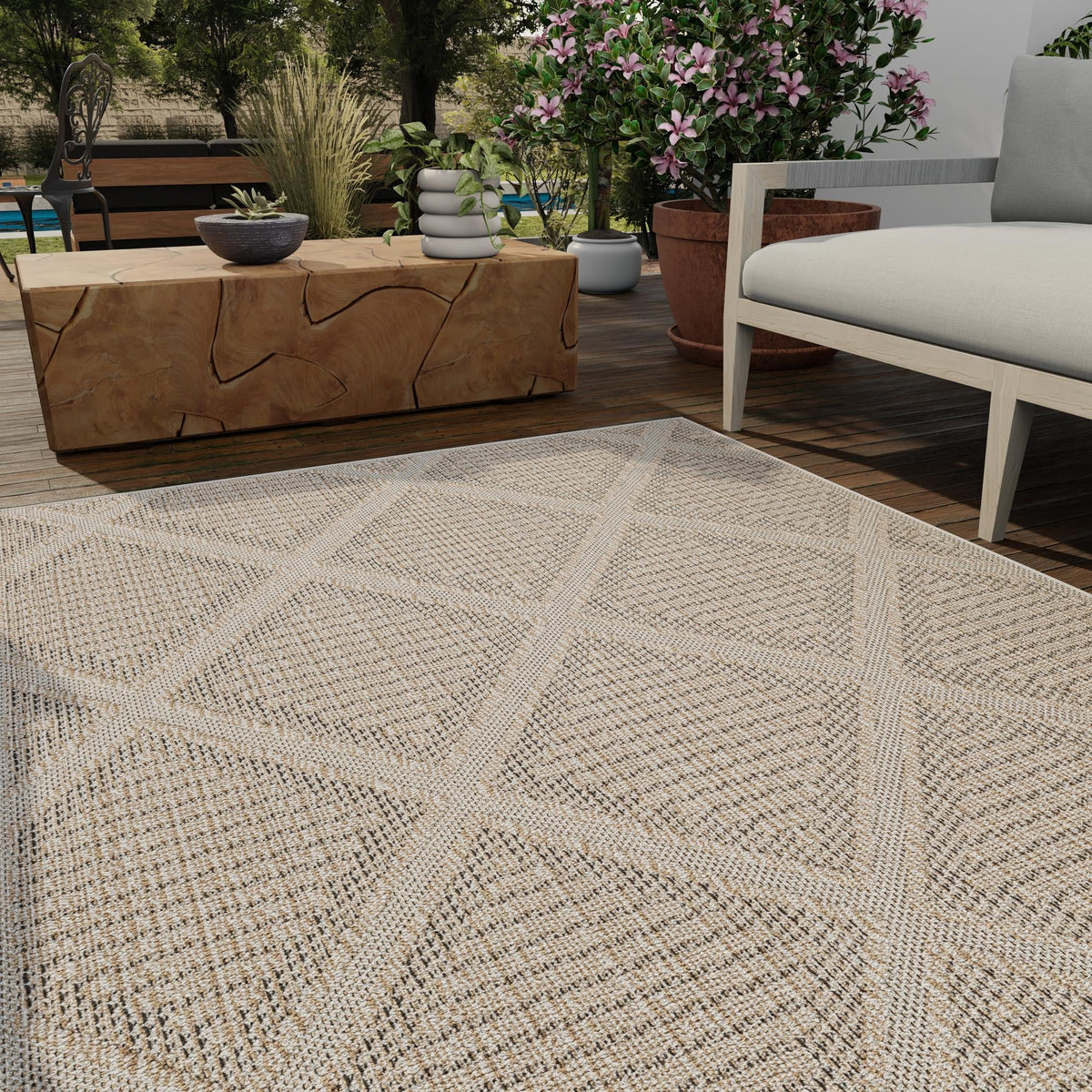 Seaside Lattice Collection Area Rug -  Eden Rectangle Khaki  lifestyle 47