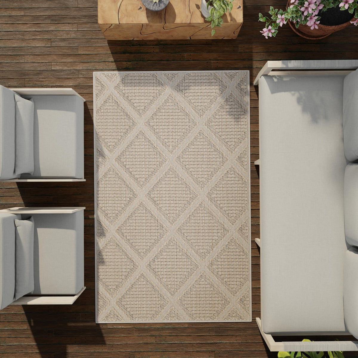 Seaside Lattice Collection Area Rug -  Eden Rectangle Khaki  lifestyle 49