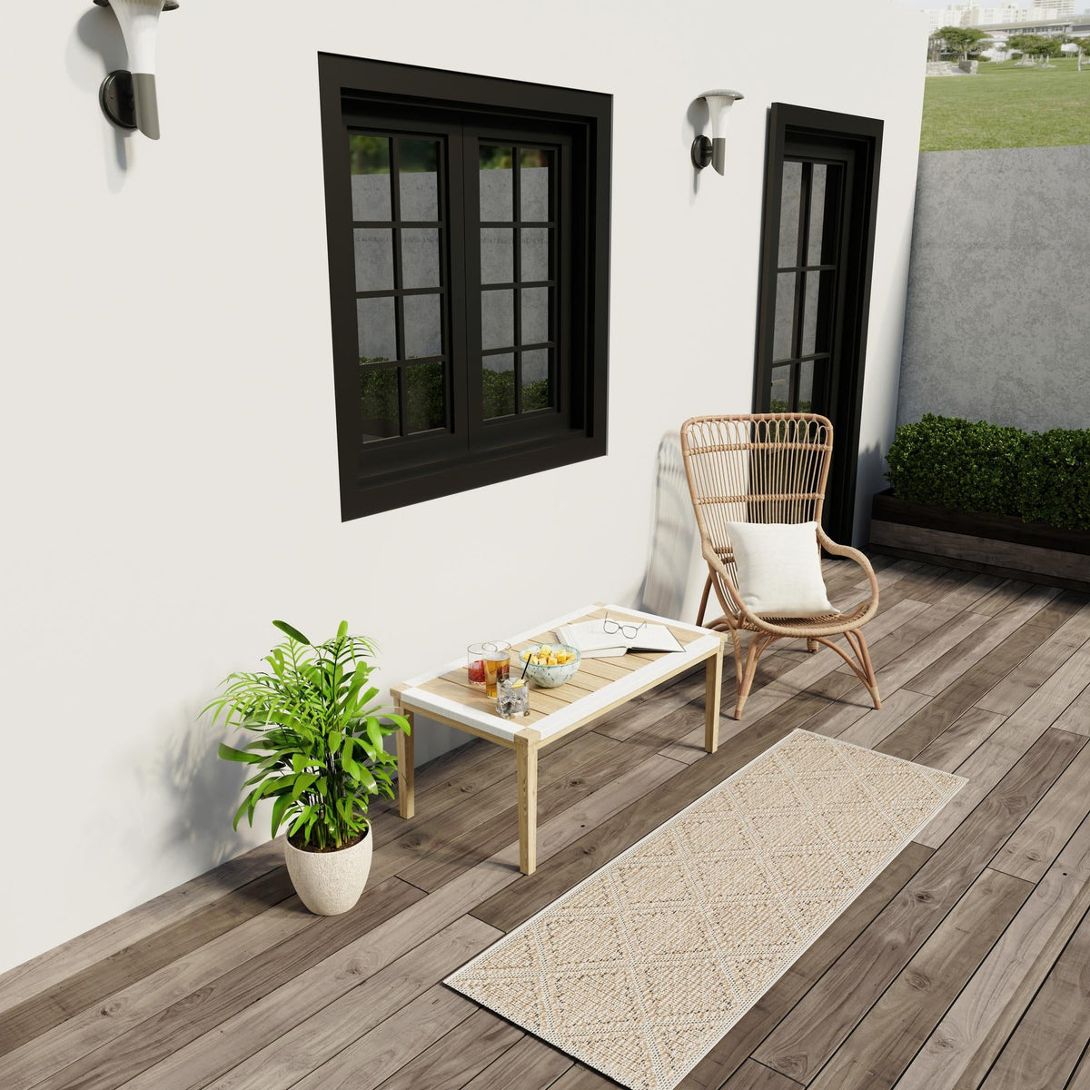 Seaside Lattice Collection Area Rug -  Eden Runner Khaki  lifestyle 129