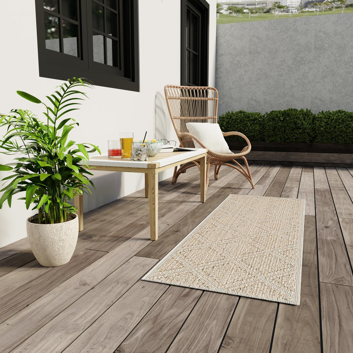 Seaside Lattice Collection Area Rug -  Eden Runner Khaki  lifestyle 135