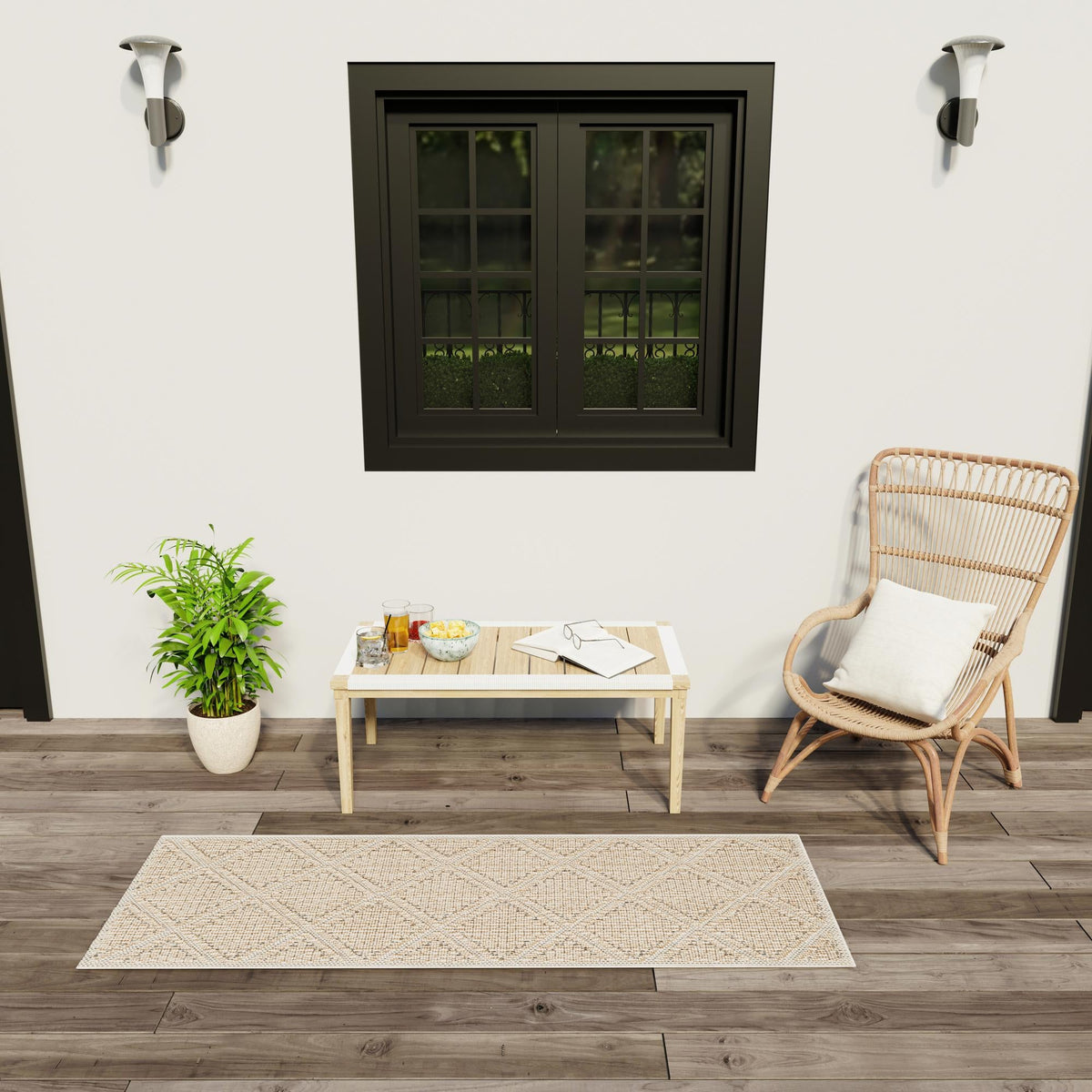 Seaside Lattice Collection Area Rug -  Eden Runner Khaki  lifestyle 141