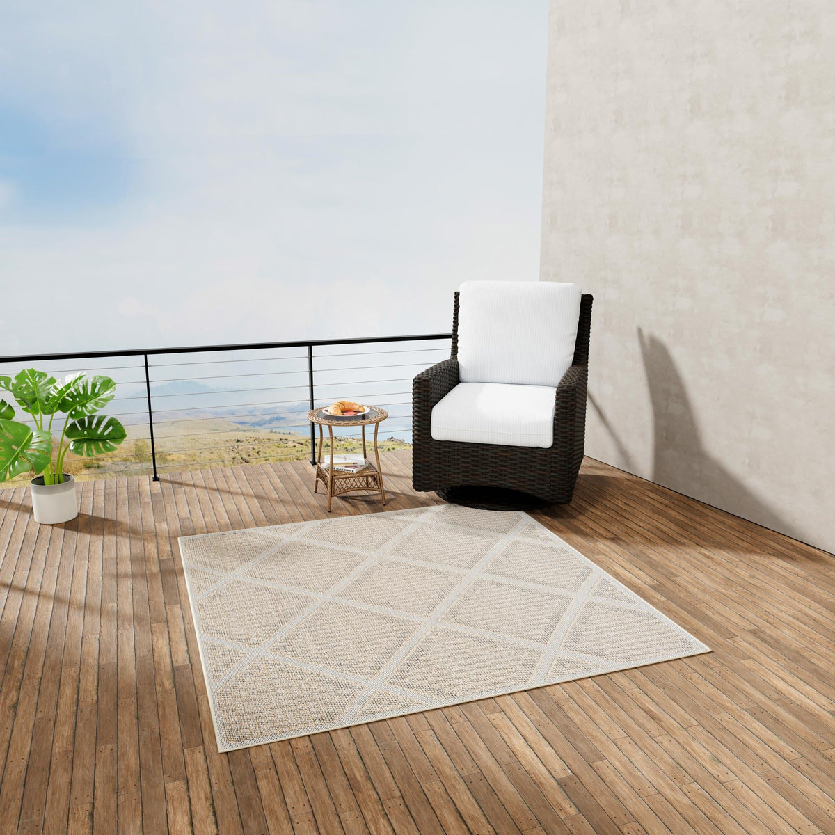 Seaside Lattice Collection Area Rug -  Eden Square Khaki  lifestyle 131