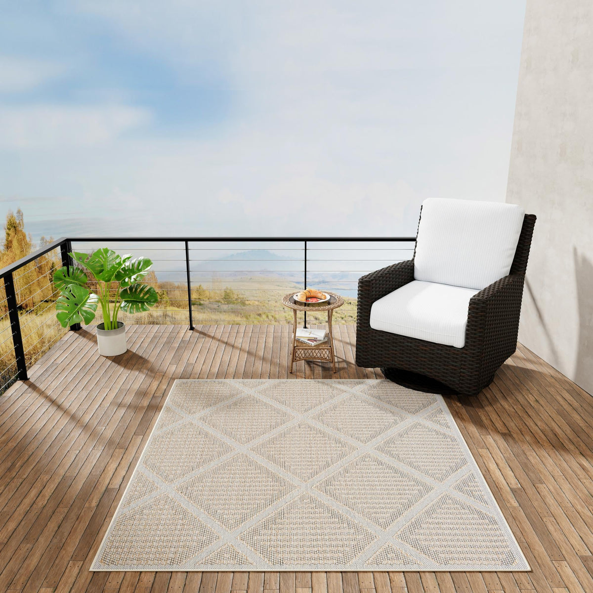Seaside Lattice Collection Area Rug -  Eden Square Khaki  lifestyle 143