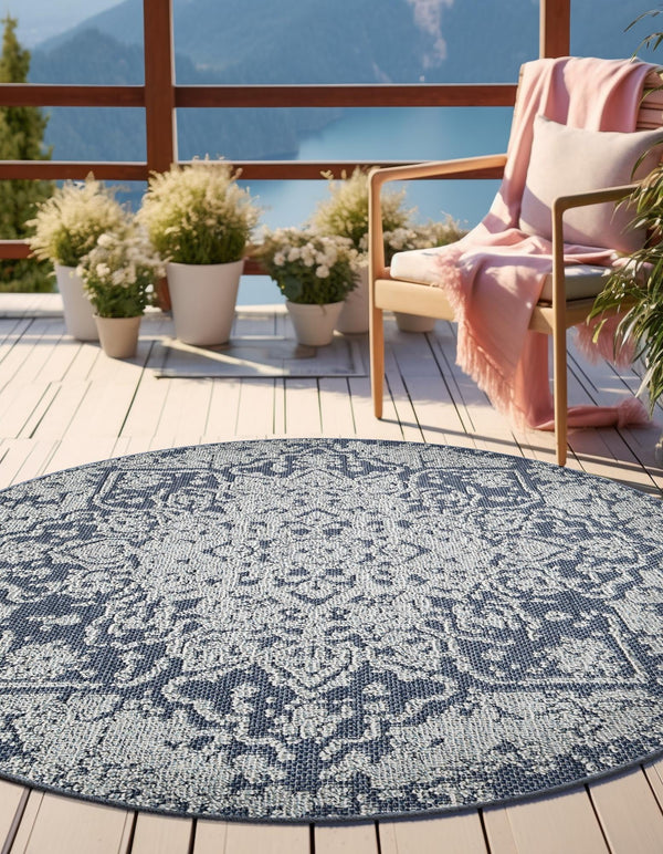 Patio Heritage Collection Area Rug - Santorini Round Navy Blue  lifestyle 85