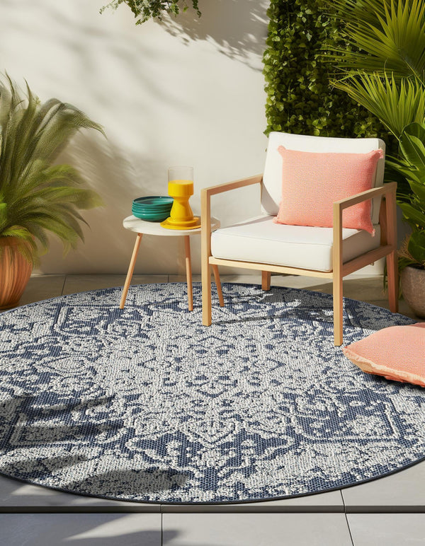 Patio Heritage Collection Area Rug - Santorini Round Navy Blue  lifestyle 97