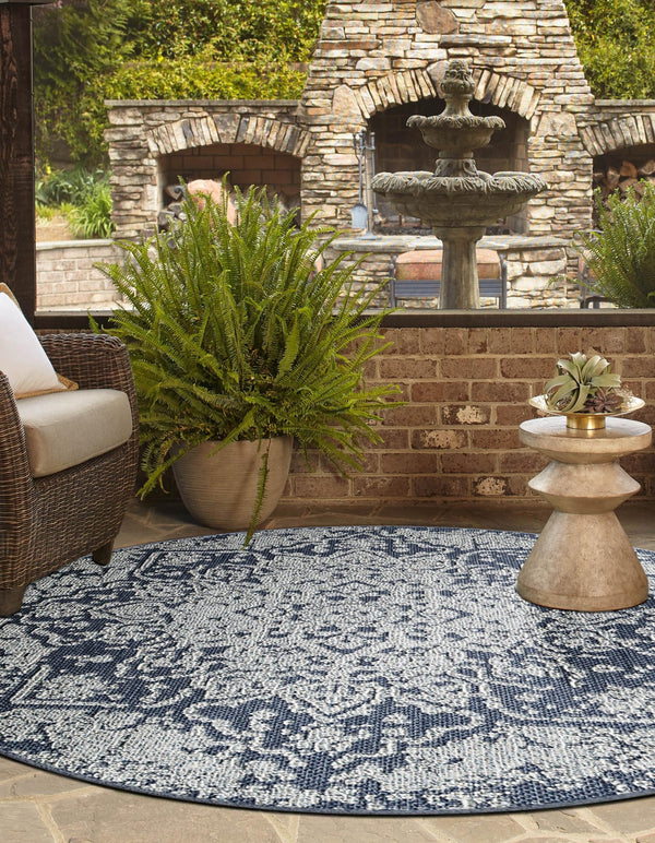 Patio Heritage Collection Area Rug - Santorini Round Navy Blue  lifestyle 109