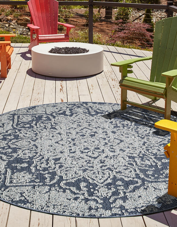 Patio Heritage Collection Area Rug - Santorini Round Navy Blue  lifestyle 114
